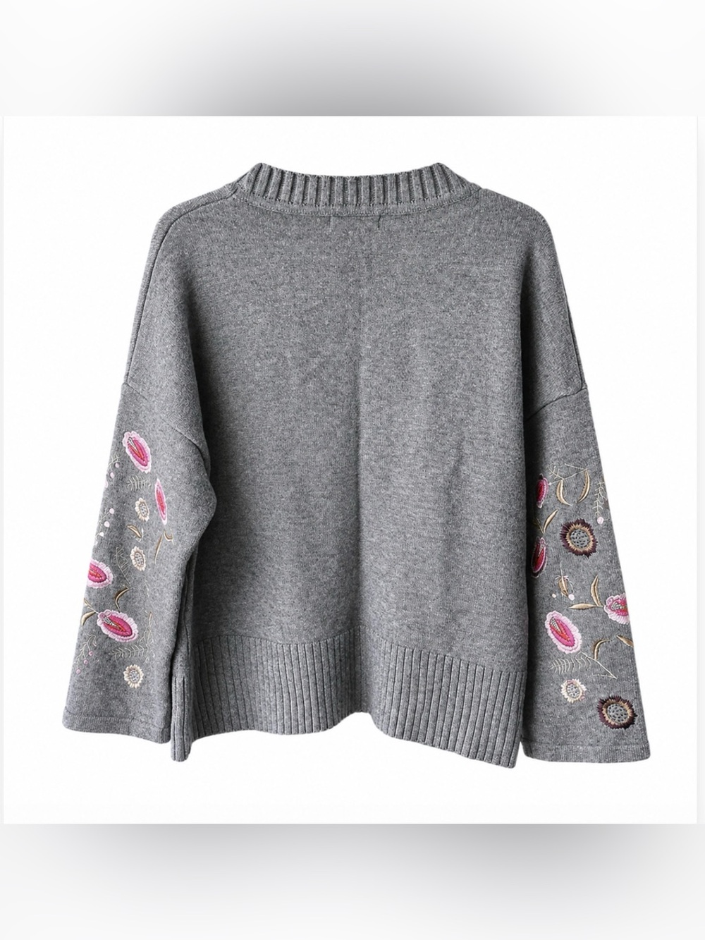 Floryday Gray and Pink Floral Embroidered Sweater Size S - Picture 5 of 8